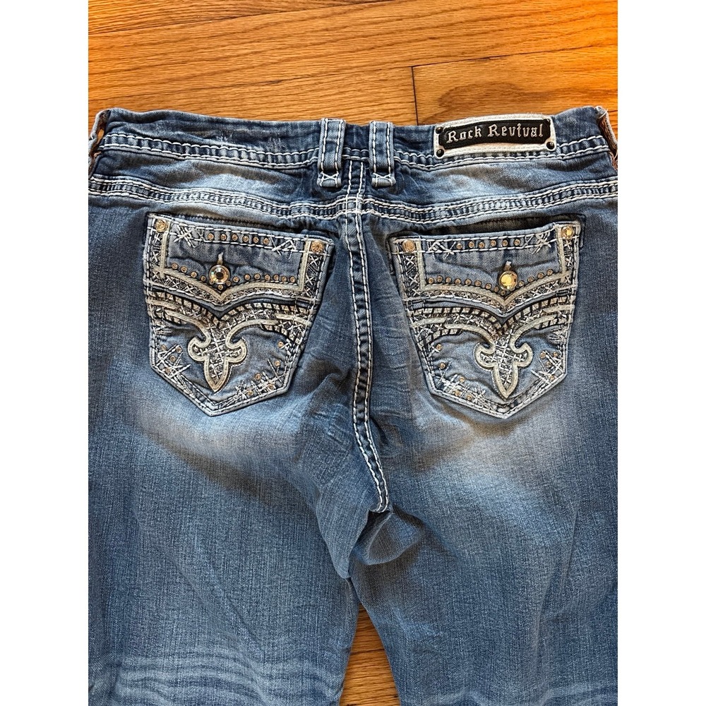 Rock Revival Gysii Easy Boot Jeans womens 33 Blue Embroidered Bootcut Denim